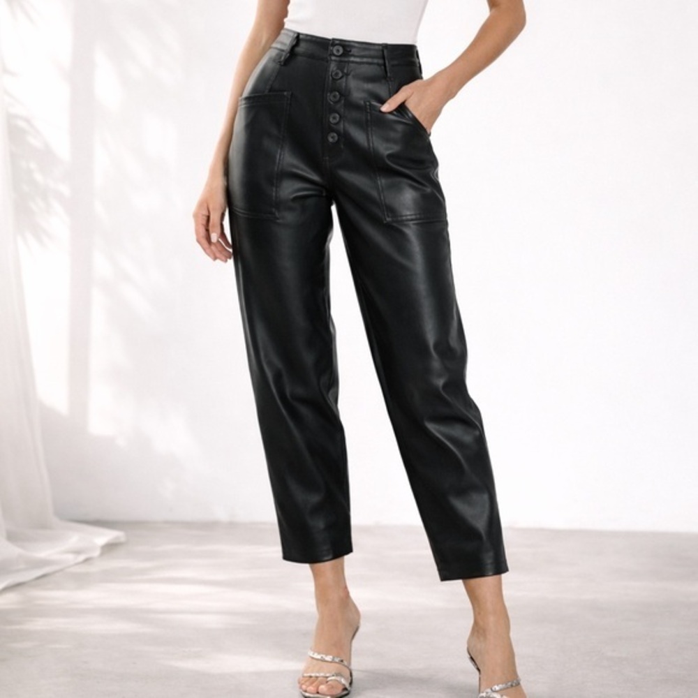 Pistola Black Tammy faux leather button fly pants